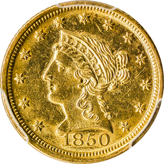 Picture of 1850-D LIBERTY HEAD $2.5 MS61 