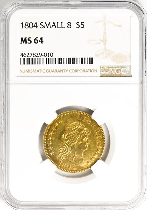 Picture of 1804 DRAPED BUST $5, SMALL 8 MS64 
