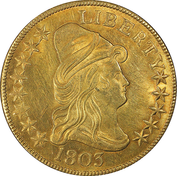 Picture of 1803 DRAPED BUST $10, 14 STAR REVERSE MS63 