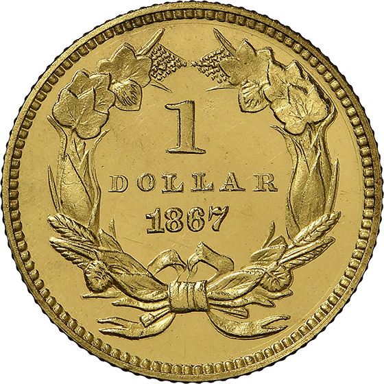 Picture of 1867 GOLD G$1, TYPE 3 PF66 Cameo