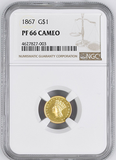Picture of 1867 GOLD G$1, TYPE 3 PF66 Cameo