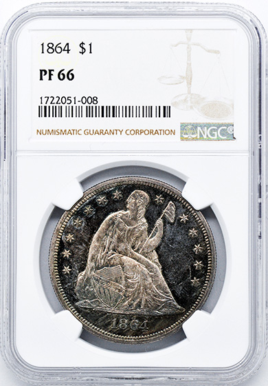 Picture of 1864 LIBERTY SEATED S$1, NO MOTTO PR66 