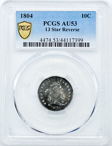 Picture of 1804 DRAPED BUST 10C, 13 STARS REVERSE AU53 