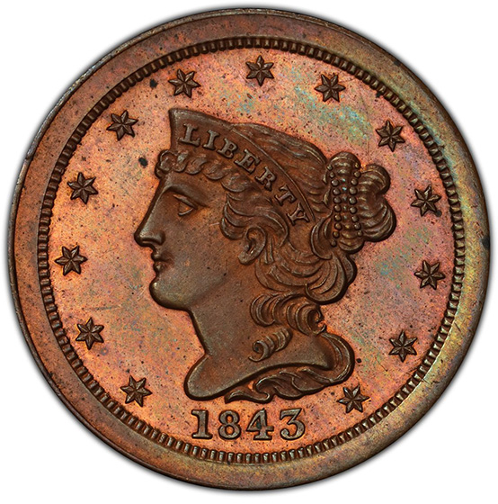 Picture of 1843 BRAIDED HAIR 1/2C, RESTRIKE PR66 Red Brown