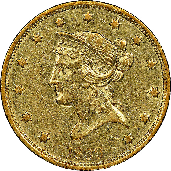 Picture of 1839 LIBERTY HEAD $10, TYPE OF 1838 AU58 
