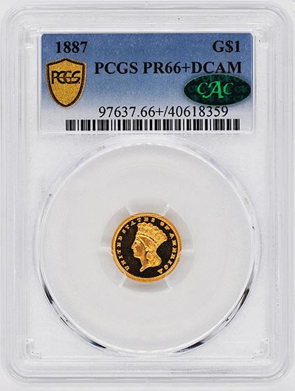 Picture of 1887 GOLD G$1, TYPE 3 PR66+ Deep Cameo