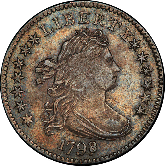 Picture of 1798/97 DRAPED BUST 10C, 13 STARS REVERSE MS62 