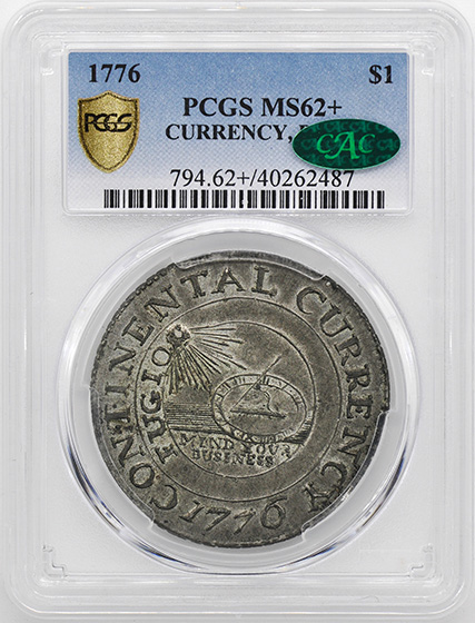 Picture of 1776 CURRENCY, PEWTER $1 MS62+ 