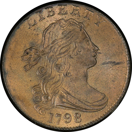 Picture of 1798 DRAPED BUST 1C, 2ND HAIR STYLE MS65+ Brown