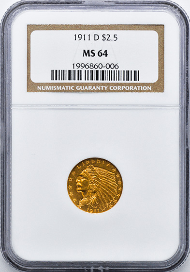 Picture of 1911-D INDIAN $2.5, STRONG D MS64 