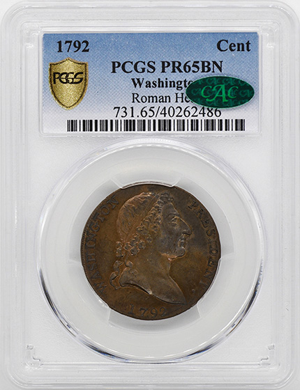 Picture of 1792 WASH, ROMAN HEAD CENT PR65 Brown