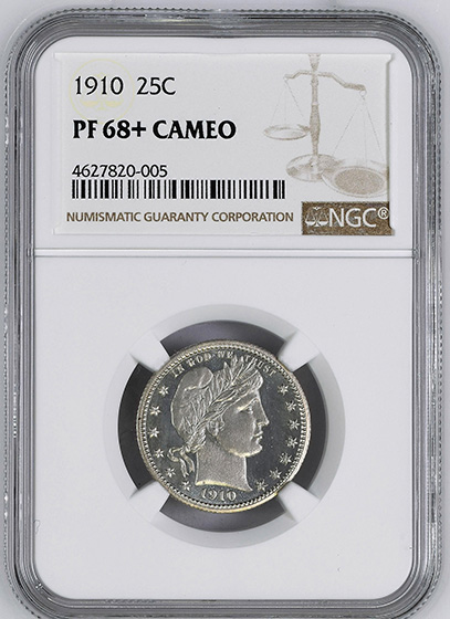 Picture of 1910 BARBER 25C PR68+ Cameo