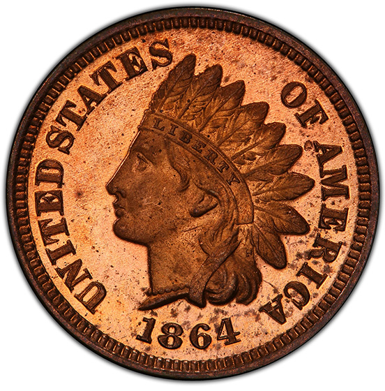 Picture of 1864 INDIAN BRONZE 1C, L ON RIBBON PR65 Red