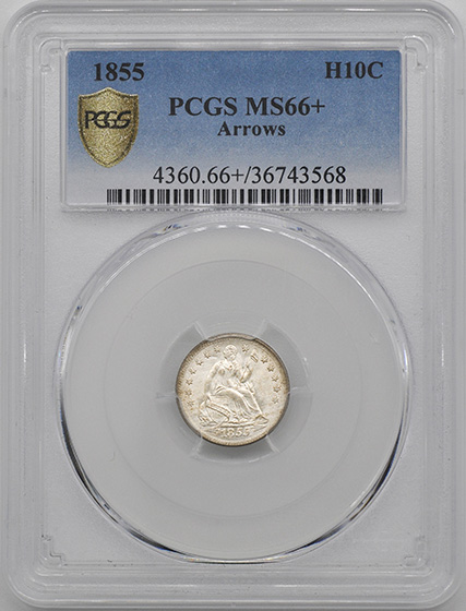 Picture of 1855 LIBERTY SEATED H10C, ARROWS MS66+ 