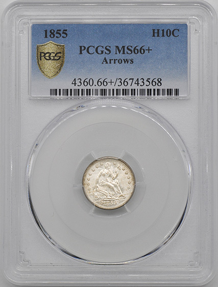 Picture of 1855 LIBERTY SEATED H10C, ARROWS MS66+ 