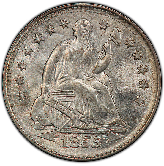 Picture of 1855 LIBERTY SEATED H10C, ARROWS MS66+ 
