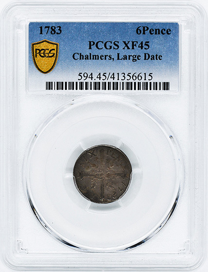 Picture of 1783 CHALMERS, LARGE DATE 6PENCE XF45 