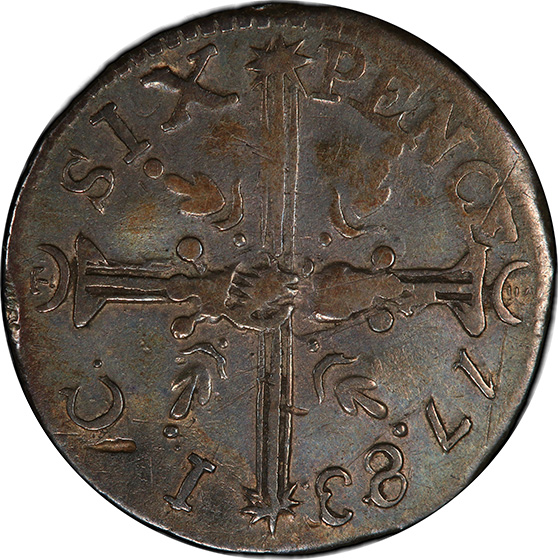 Picture of 1783 CHALMERS, LARGE DATE 6PENCE XF45  Picture of 1783 CHALMERS, LARGE DATE 6PENCE XF45