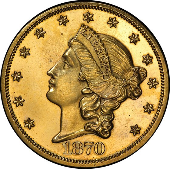 Picture of 1870 LIBERTY $20 GILT J-1038, GILT PR64 