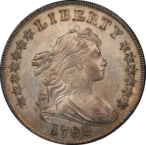 Picture of 1799/8 DRAPED BUST $1, 13 REVERSE STARS MS61 
