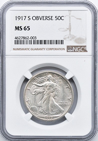 Picture of 1917-S WALKING LIBERTY 50C, OBVERSE MS65 