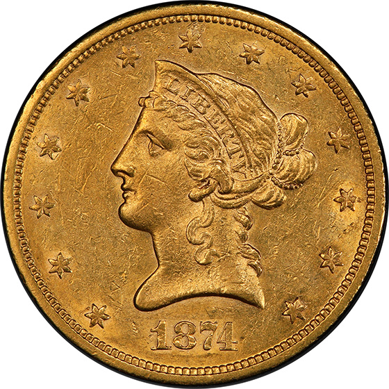 Picture of 1874-S LIBERTY HEAD $10 AU58 
