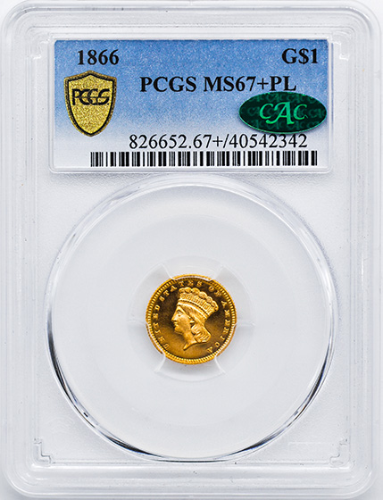 Picture of 1866 GOLD G$1 MS67+ Proof Like