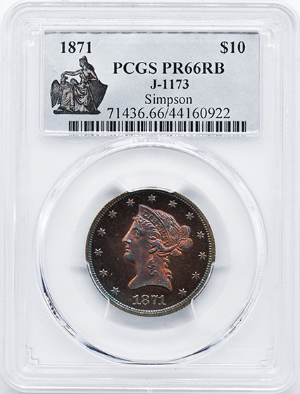 Picture of 1871 $10 J-1173 PR66 Red Brown