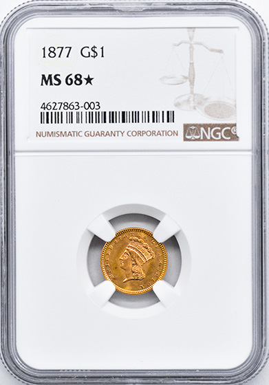 Picture of 1877 GOLD G$1, TYPE 3 MS68 