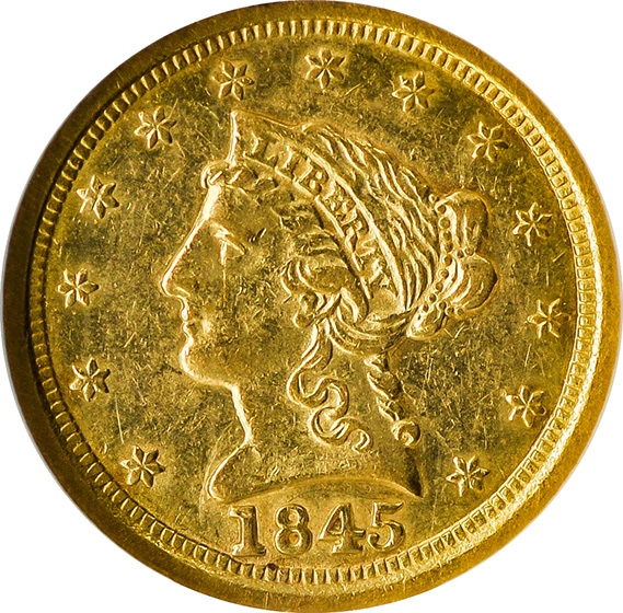 Picture of 1845-O LIBERTY HEAD $2.5 AU58 