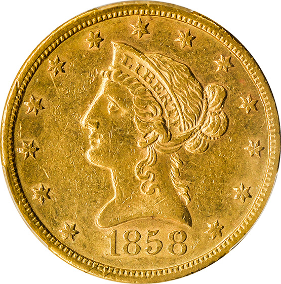 Picture of 1858-S LIBERTY HEAD $10 AU58 