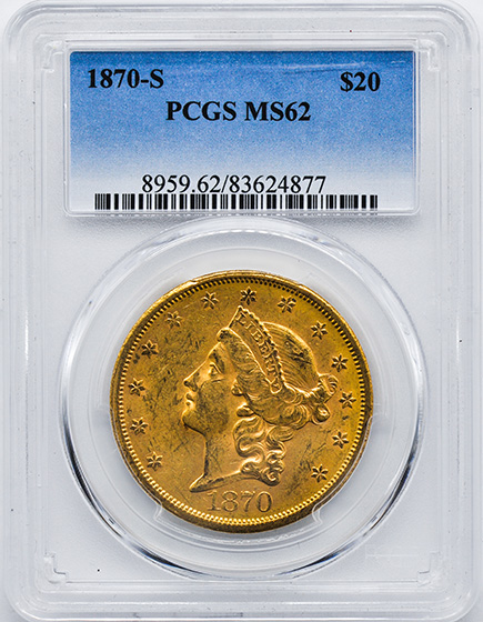 Picture of 1870-S LIBERTY HEAD $20 MS62 