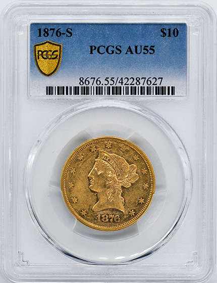 Picture of 1876-S LIBERTY HEAD $10 AU55 