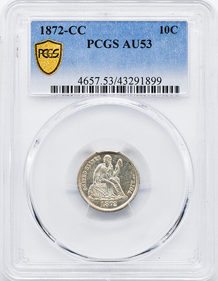 Picture of 1872-CC LIBERTY SEATED 10C AU53 