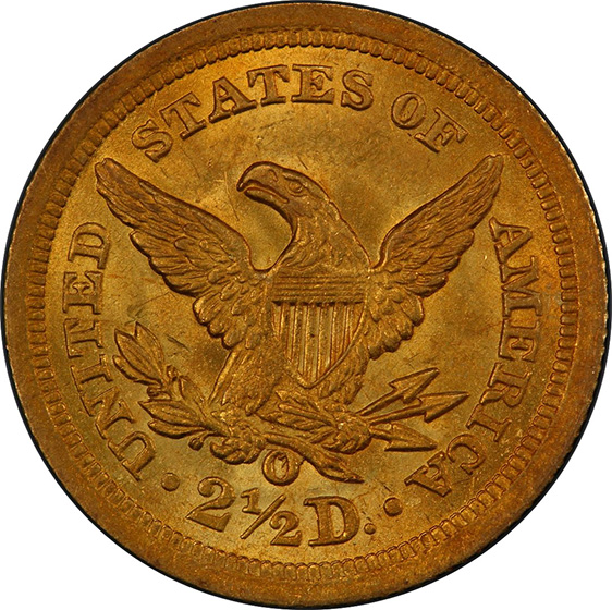 Picture of 1843-O LIBERTY HEAD $2.5, SMALL DATE MS64 