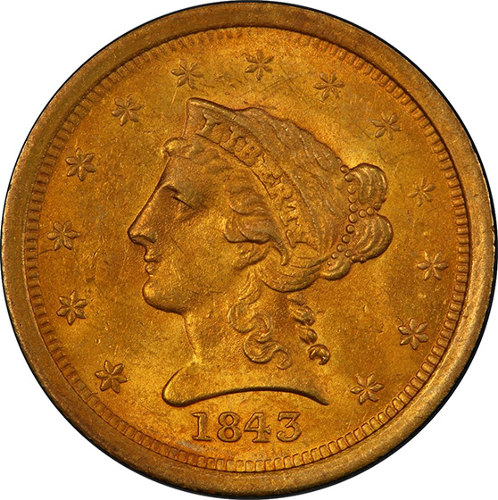 Picture of 1843-O LIBERTY HEAD $2.5, SMALL DATE MS64 