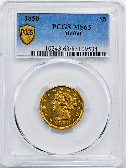 Picture of 1850 MOFFAT $5 MS63 