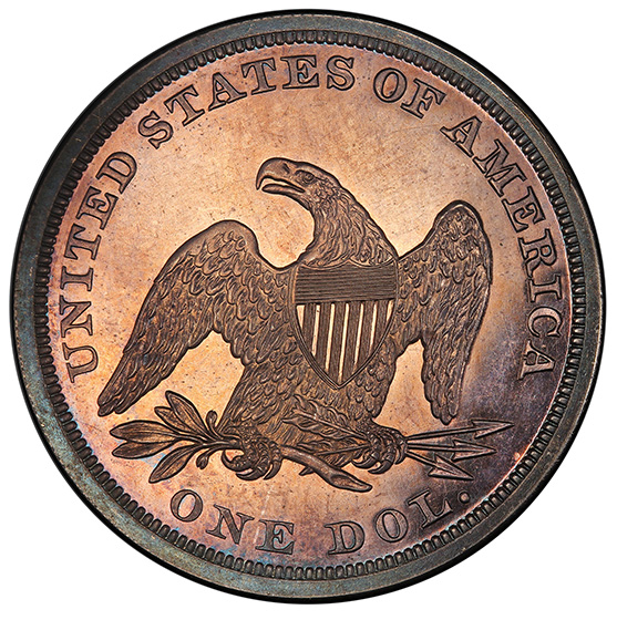 Picture of 1857 LIBERTY SEATED S$1, NO MOTTO PR65 