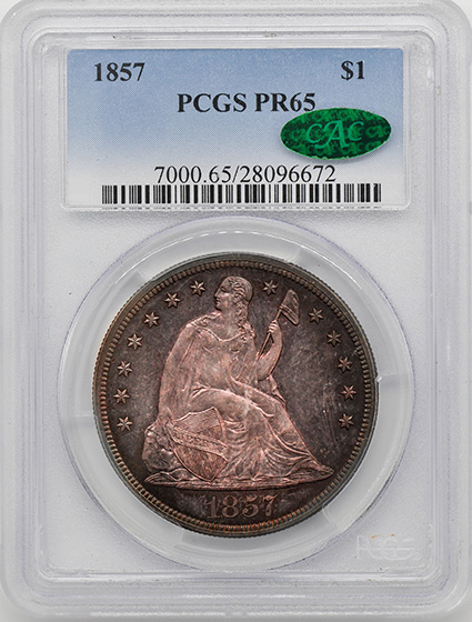 Picture of 1857 LIBERTY SEATED S$1, NO MOTTO PR65 