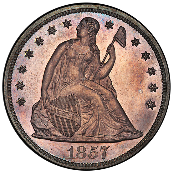 Picture of 1857 LIBERTY SEATED S$1, NO MOTTO PR65 