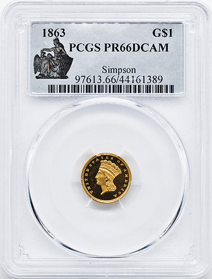 Picture of 1863 GOLD G$1, TYPE 3 PR66 Deep Cameo