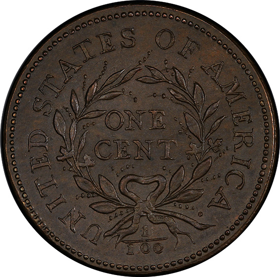 Picture of 1793 WREATH 1C, VINE AND BARS EDGE MS64 Brown