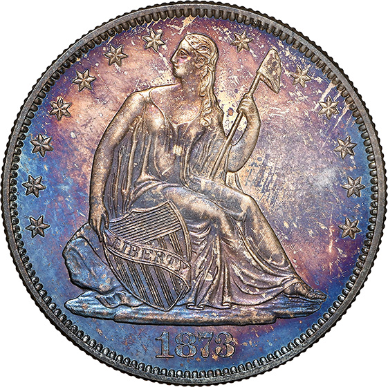 Picture of 1873 LIBERTY SEATED 50C, NO ARROWS, CLOSED 3 PR67 