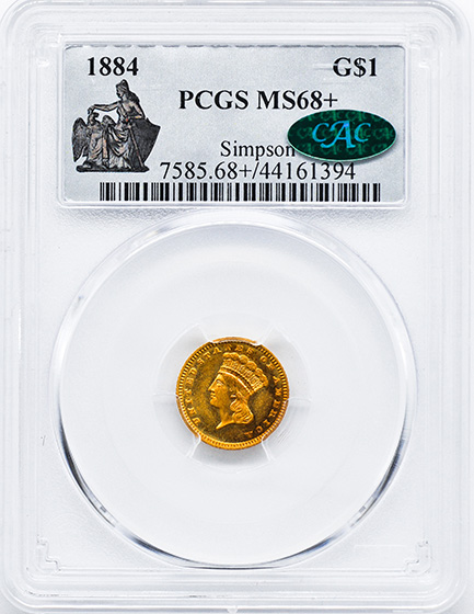 Picture of 1884 GOLD G$1, TYPE 3 MS68+ 