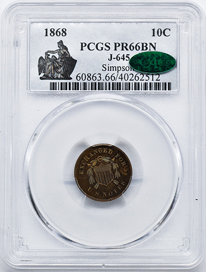 Picture of 1868 10C J-645 PR66 Brown