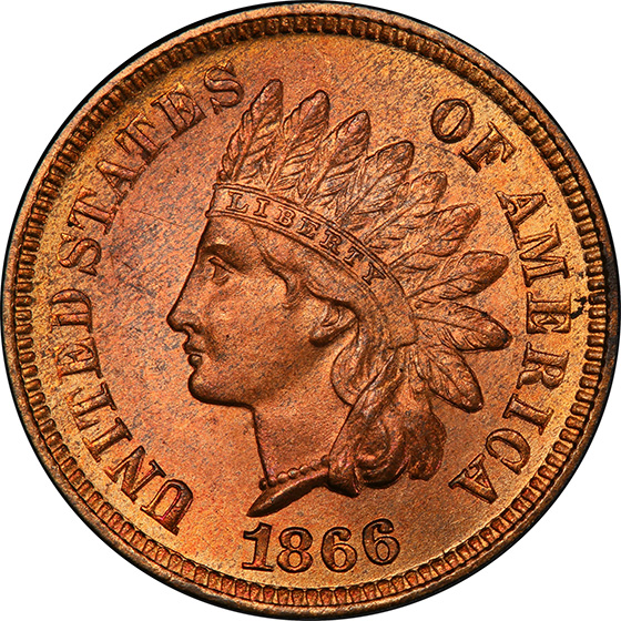Picture of 1866 INDIAN BRONZE 1C MS66 Red