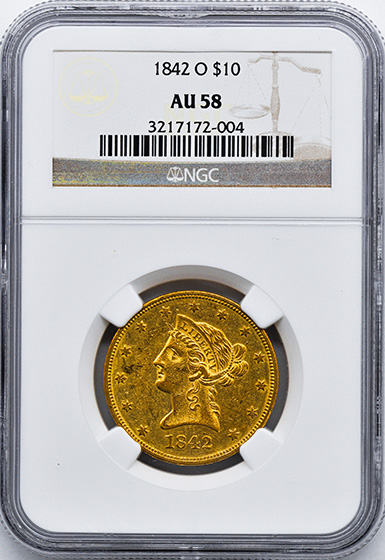 Picture of 1842-O LIBERTY HEAD $10 AU58 