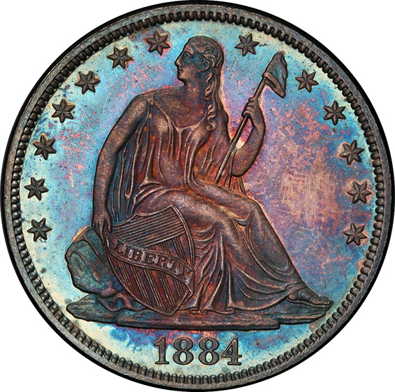 Picture of 1884 LIBERTY SEATED 50C, MOTTO MS67+ 