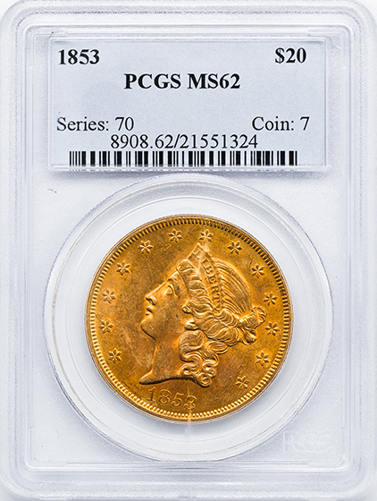 Picture of 1853 LIBERTY HEAD $20 MS62 