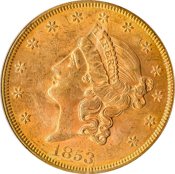 Picture of 1853 LIBERTY HEAD $20 MS62 